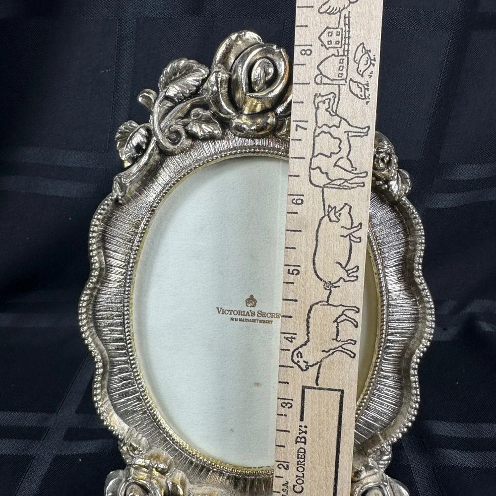 Victorias Secret Vintage Silver Rose Oval Picture‎ Frame Floral Ornate 5x7